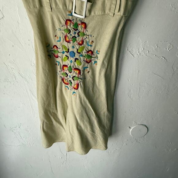 Y2K Max Rave‎ Beige Linen Mini Dress S Embroidered Floral Cottagecore - Picture 3 of 10
